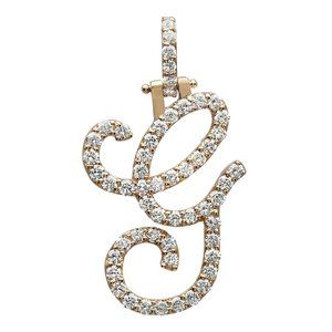 Round Cut Diamond "G" Calligraphy Initial Letter Pendant 14K Yellow Gold 1.17Ctw